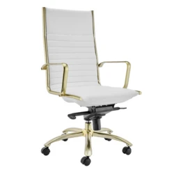 Darby High Back Office Chair - White/Gold