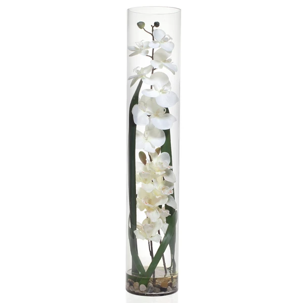Faux Orchid In Glass Vase 1 Faux Orchid In Glass Vase