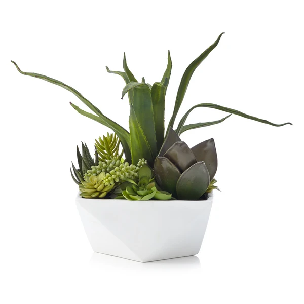 Faux Aloe And Succulent Geo Pot 1 Faux Aloe And Succulent Geo Pot